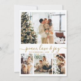 Tarjeta Festiva Peace Love and Joy Gold Script 4 Photo Navidades