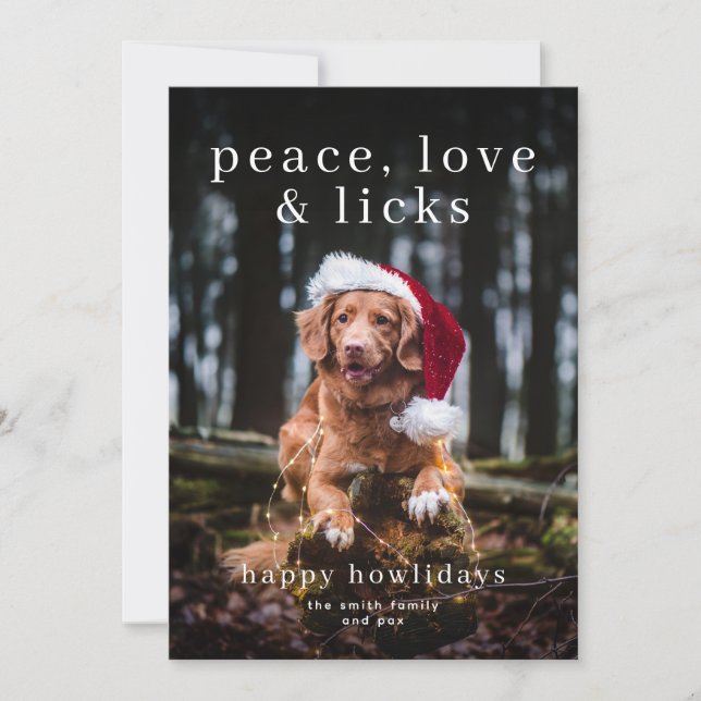 Tarjeta Festiva Peace, Love and Licks Happy Howlidays Holiday Card (Anverso)