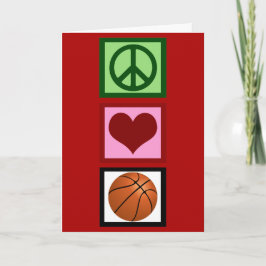 Tarjeta Festiva Peace Love Basketball Cued Red