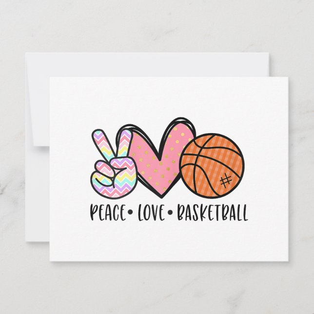 Tarjeta Festiva Peace Love Basketball Heart for Women Adolescentes (Anverso)