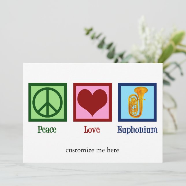 Tarjeta Festiva Peace Love Euphonium Personalizados Navidades (Anverso de pie)