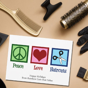 Tarjeta Festiva Peace Love Hairlows Personalizado Hair Salon Navid