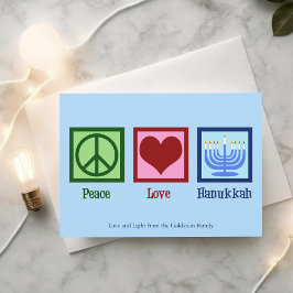 Tarjeta Festiva Peace Love Hanukkah Cute Personalizado Blue