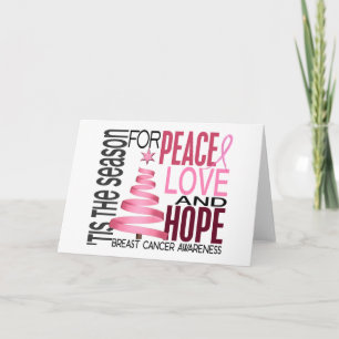 Tarjeta Festiva Peace Love Hope Christmas Holiday Breast Cancer