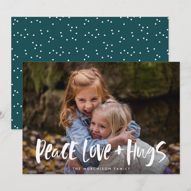 Tarjeta Festiva Peace Love Hugs Letting Photo (Anverso / Reverso)