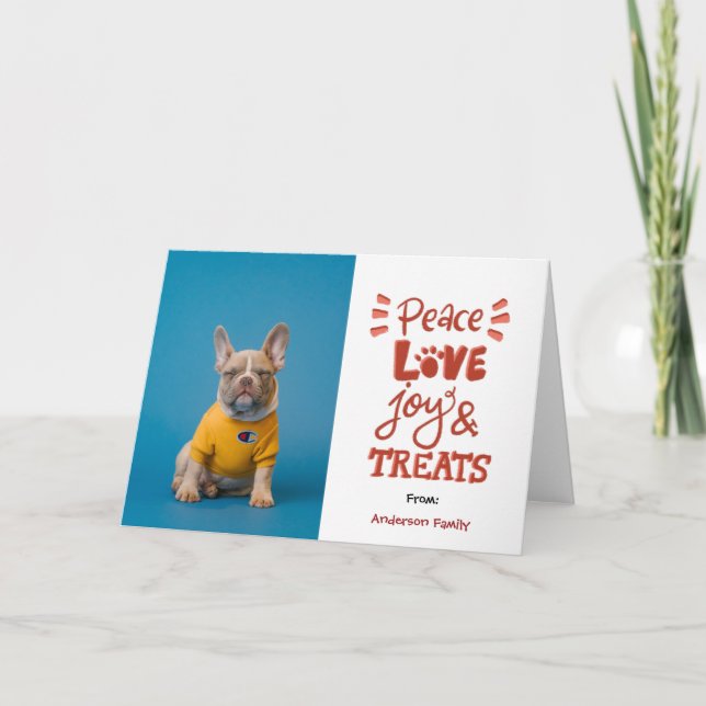 Tarjeta Festiva Peace Love Joy and Treg Dog Navidades (Anverso)