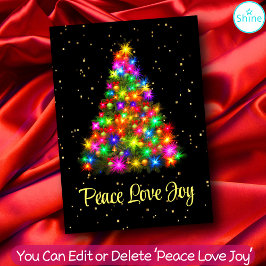 Tarjeta Festiva Peace Love Joy Christmas Tree Lights 2 Side Design
