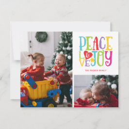 Tarjeta Festiva Peace Love Joy Colorful Family Kids 2-Photo