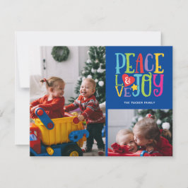 Tarjeta Festiva Peace Love Joy Colorful Family Kids 2-Photo