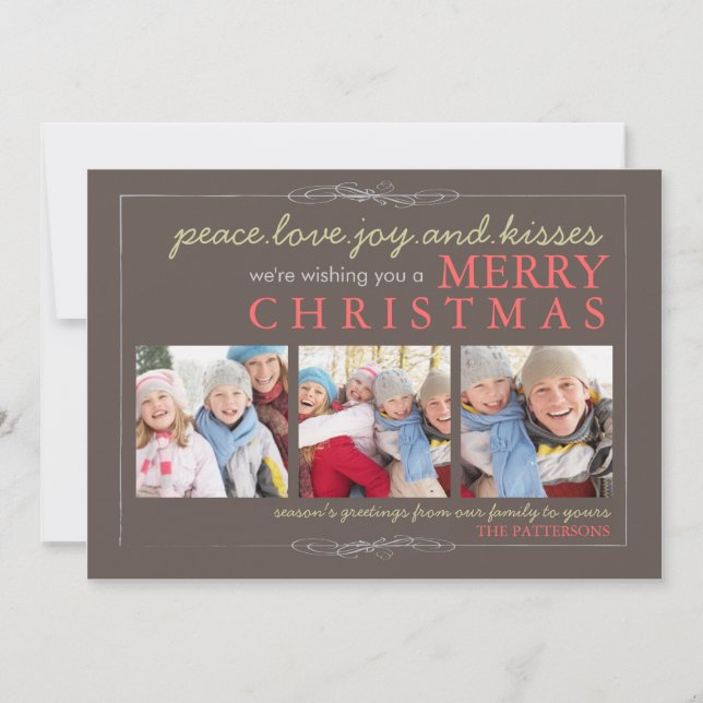 Tarjeta Festiva Peace Love Joy Family Merry Christmas Photo Card (Anverso)