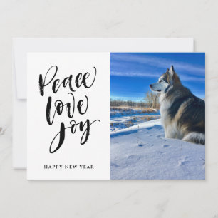 Tarjeta Festiva Peace Love Joy Foto de escritura moderna de Año