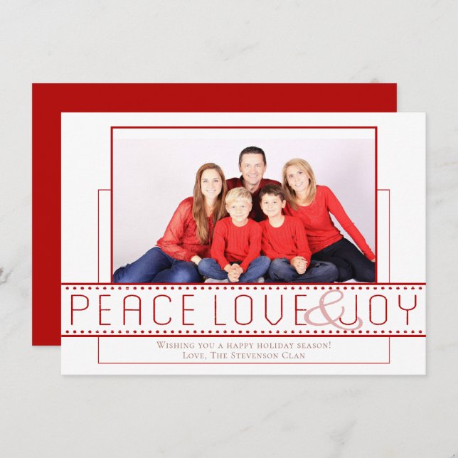 Tarjeta Festiva Peace Love Joy | Foto Minimalista moderna (Anverso / Reverso)