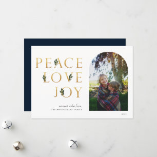 Tarjeta Festiva Peace Love Joy Golden Photo