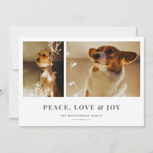 Tarjeta Festiva Peace Love Joy Gray Fair Isle Photo (Anverso)