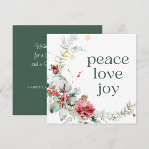Tarjeta Festiva Peace Love Joy Green Square Holiday Card