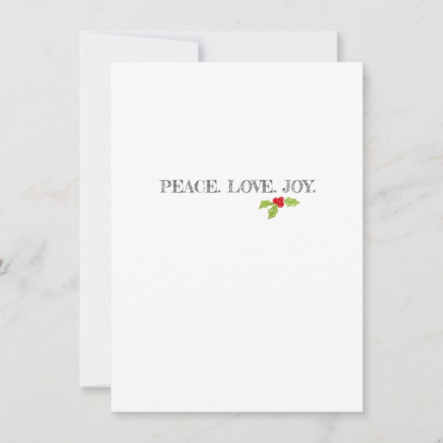Tarjeta Festiva Peace Love Joy Holly Merry Christmas Holiday Flat (Anverso)