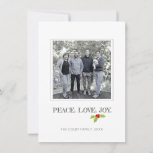 Tarjeta Festiva Peace Love Joy Holly Merry Christmas Holiday Photo