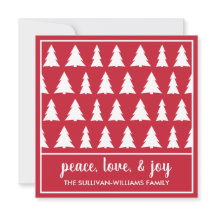 Peace Love Joy Modern Red White Tree Pattern