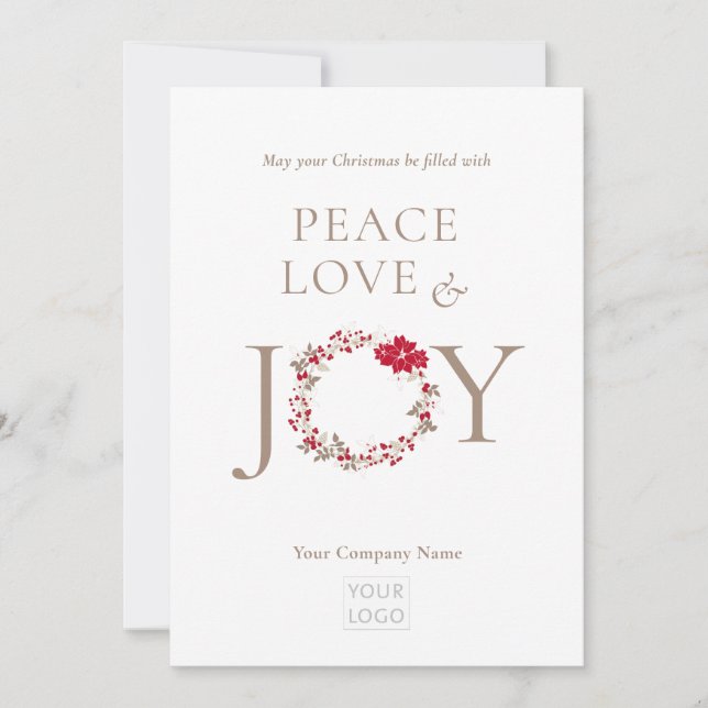 Tarjeta Festiva PEACE LOVE JOY Navidades Wreath Business (Anverso)