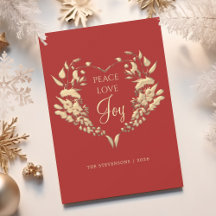 Peace Love Joy Red Gold Floral Navidades