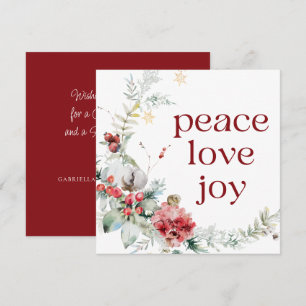Tarjeta Festiva Peace Love Joy Red White Square Holiday Card