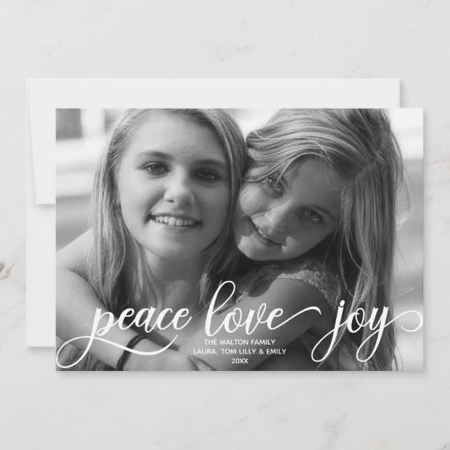 Tarjeta Festiva Peace Love Joy Scandinavian Holiday Photo (Anverso)