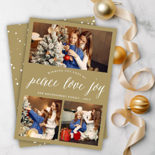 Tarjeta Festiva Peace Love Joy Simple White Script Moderno 3 Foto