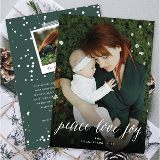Tarjeta Festiva Peace Love Joy Simple White Script Moderno Foto