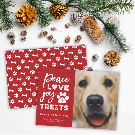 Tarjeta Festiva Peace Love Joy Treats Dog Lover Photo Funny Pet