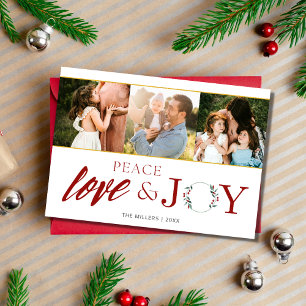 Tarjeta Festiva Peace Love Joy Tres Navidades de la familia fotogr