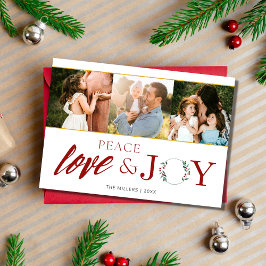 Tarjeta Festiva Peace Love Joy Tres Navidades de la familia fotogr