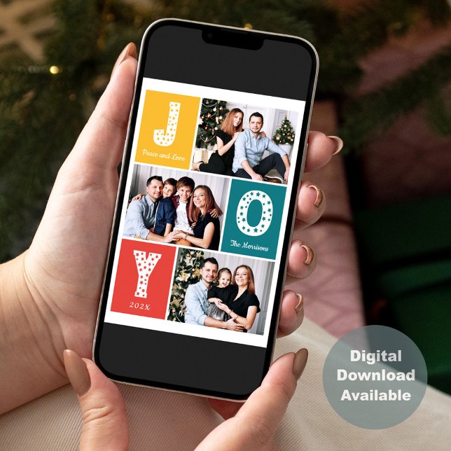 Tarjeta Festiva Peace Love JOY Typography Moderno 3 Photo (Subido por el creador)