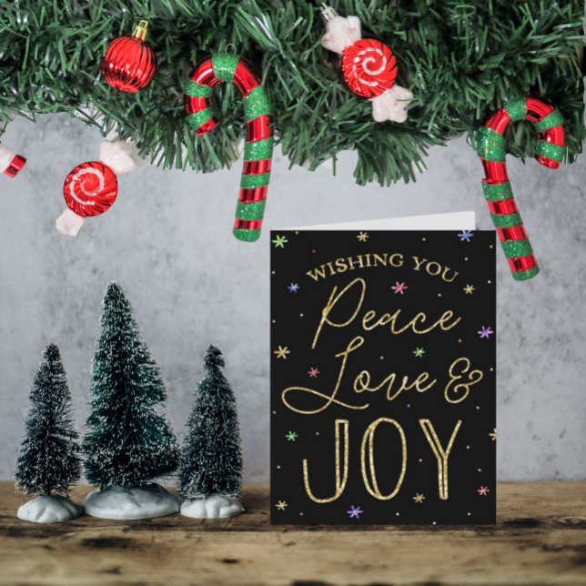 Tarjeta Festiva Peace, Love & Joy Typography Photo Christmas (Subido por el creador)