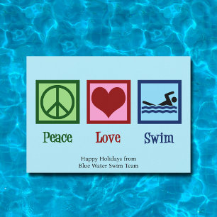 Tarjeta Festiva Peace Love Swimming Cute Team Navidades