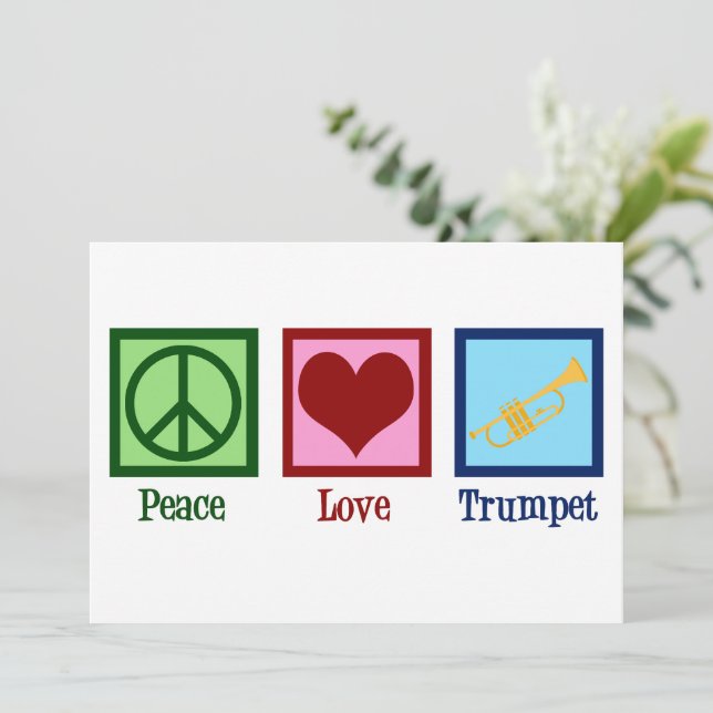 Tarjeta Festiva Peace Love Trumpet Cute Band Navidades (Anverso de pie)