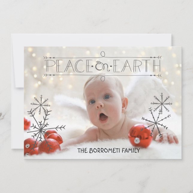 Tarjeta Festiva Peace On Earth Angelic One Photo Xmas Card (Anverso)