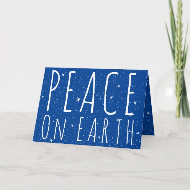 Tarjeta Festiva Peace on Earth cita copos de nieve en vacaciones a (Anverso)