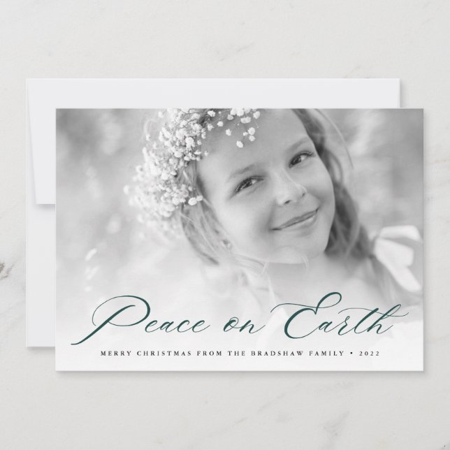 Tarjeta Festiva Peace on Earth | Elegant Black & White Photo (Anverso)