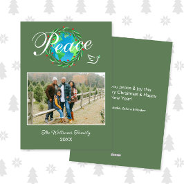 Tarjeta Festiva Peace on Earth Elegant Script Christmas Photo