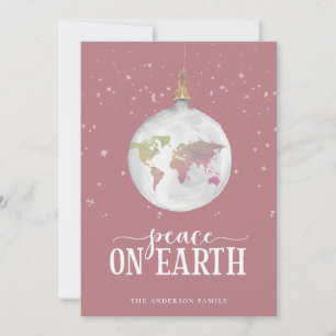 Tarjeta Festiva Peace on Earth Globe Ornament Mauve