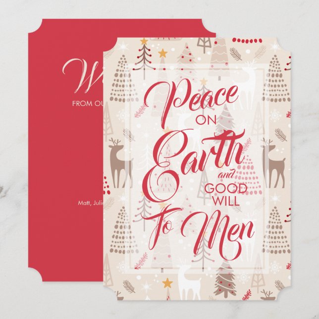 Tarjeta Festiva Peace on Earth on Christmas Trees Reindeer Cards (Anverso / Reverso)