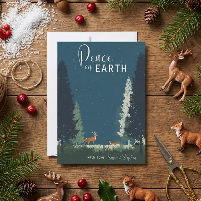 Tarjeta Festiva Peace on Earth Woodland Evergreen Forest  (Subido por el creador)