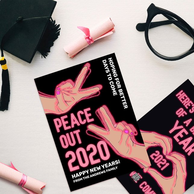 Tarjeta Festiva Peace Out 2020 luz de neón rosado Feliz Año Nuevo (Subido por el creador)