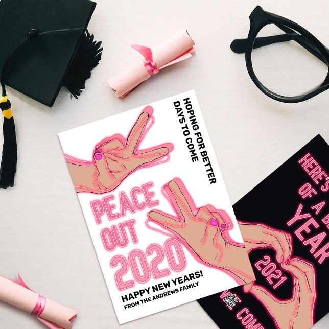 Tarjeta Festiva Peace Out 2020 Pink Neon Lights Happy New Years (Subido por el creador)