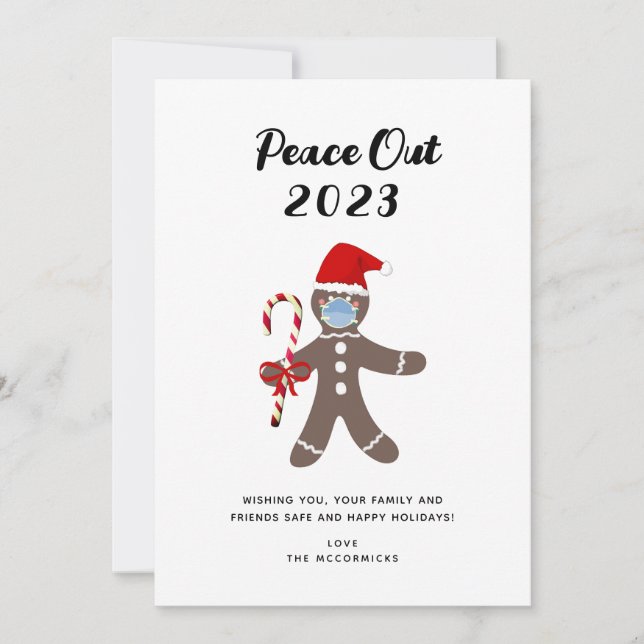 Tarjeta Festiva Peace Out 2022 Divertidas Navidades Gingerbread (Anverso)