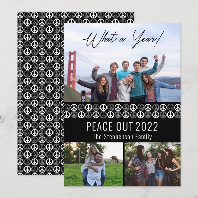 Tarjeta Festiva Peace Out 2023 What A Year 3 Collage de fotos - Ne (Anverso / Reverso)