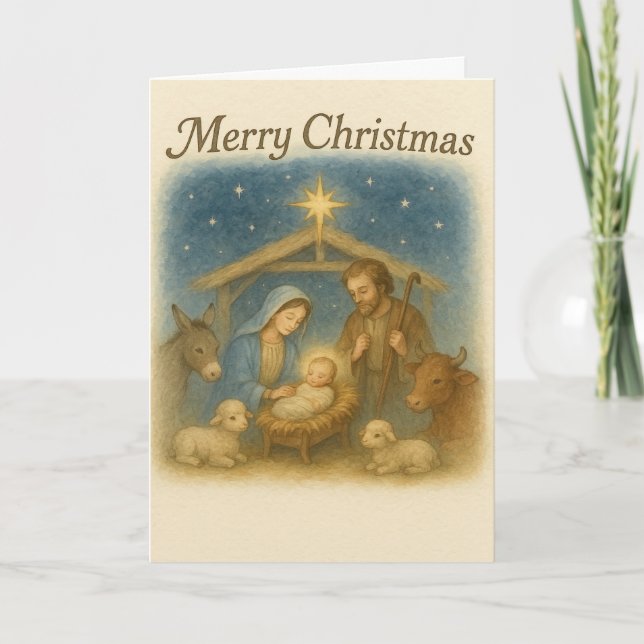 Tarjeta Festiva Peaceful Nativity Scene Christmas Holy Family  (Anverso)