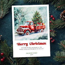 Tarjeta Festiva Peaceful Rustic Red Truck Christmas Scene Greeting