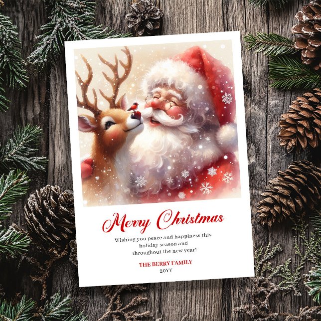 Tarjeta Festiva Peaceful Santa And Rudolph Joyful Christmas Card (Peaceful Santa And Rudolph Joyful Christmas Greeting Card)