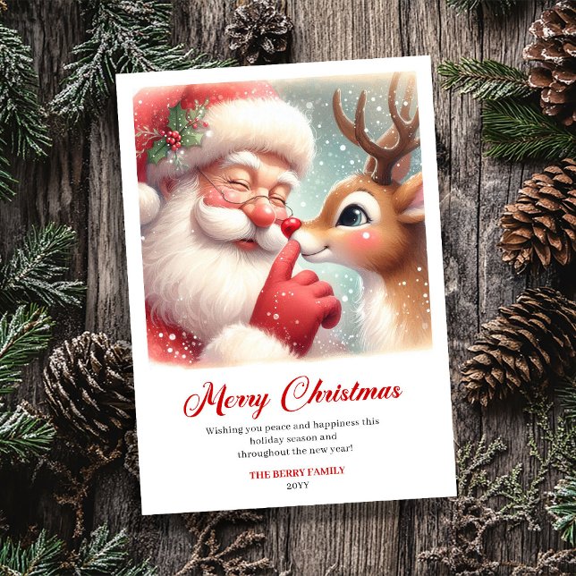 Tarjeta Festiva Peaceful Santa And Rudolph Winter Glow Greeting  (Peaceful Santa And Rudolph Winter Glow Greeting Card)